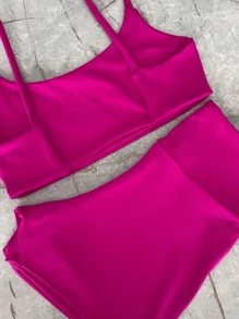 Set, Shorts And Fitness Top With Bare Back And Padded Insert. - Party Punch - View 2