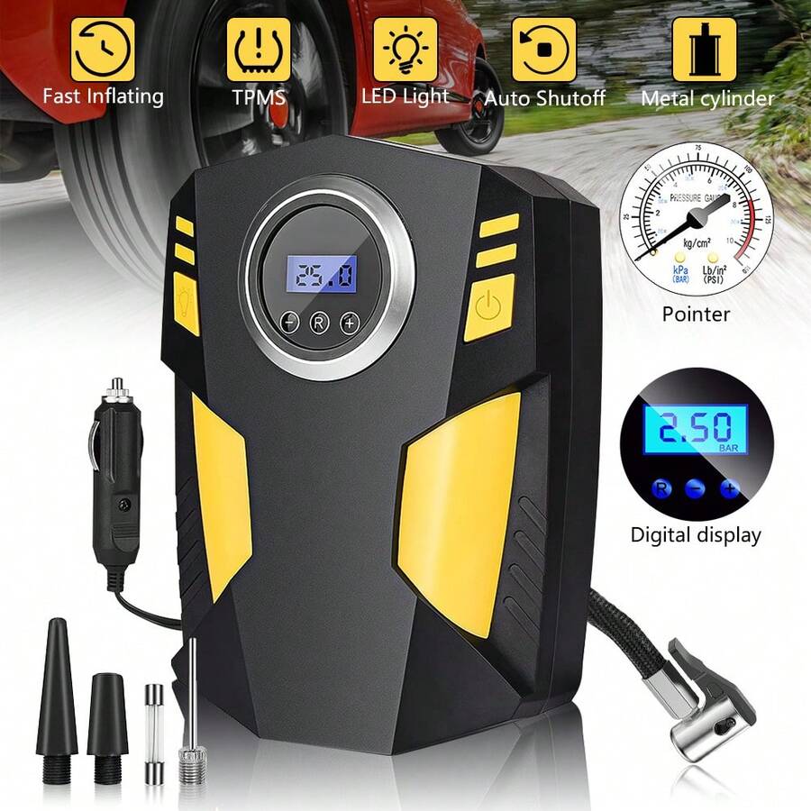 150 PSI Auto-Luftpumpe, Luftkompressor, Reifenfüller, tragbarer Luftkompressor, Luftpumpe für Autoreifen, LED-Licht, 12 V, tragbare Mini-Luftreifenpumpe mit Digitalanzeige für Auto, Motorrad, Fahrrad, Bälle