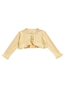 Toddler Baby Girl Sweater Crop Top Knit Cardigan Long Sleeve Ruffled One Button Cute Outwear Kids Fall Shrug Cover Up - 杏色 - 查看 1