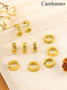 5 Cặp Bông Tai Vòng Tròn Bằng Thép Không Gỉ Tối Giản, Phù Hợp Cho Cả Nam Và Nữ - Vàng-1 - Xem 4