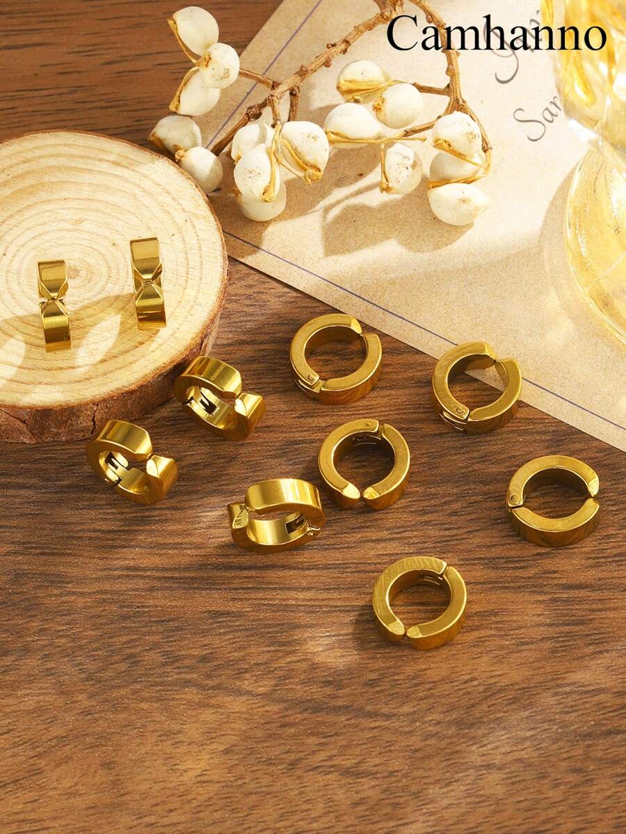 5 Cặp Bông Tai Vòng Tròn Bằng Thép Không Gỉ Tối Giản, Phù Hợp Cho Cả Nam Và Nữ