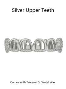 1pc/2pcs Hip Hop Style Vampire Hollow Teeth Grillz, Inlaid Shiny Zirconia 18K Gold Plated, Halloween Christmas Street Fashion Accessories, Comes With Tweezer & Dental Wax