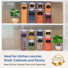 11 件密封食品储存容器，带大罐子，厨房必需品食品储藏室整理器和储存器，多尺寸食品分装容器，用于谷物、面粉、糖、意大利面、干货的塑料食品罐，包括标签和标记 - 無色 - 查看 9