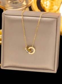 Stainless Steel Roman Numeral Rhinestone Inlaid Geometric Pendant Necklace, Bracelet And Earrings Jewelry Set, Suitable For Daily Wear And Gift