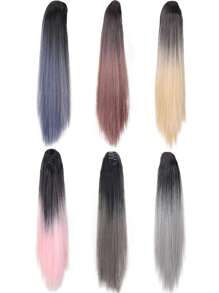 20 Inches Long Straight Ponytail Hair Extensions Synthetic Heat-Resistant Claw Clip-On Ponytail Hair Accessory For Women, Multi-Color Suitable For All Hairstyles - Multicolor - View 9