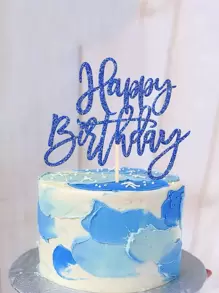1pc Navy Blue "Happy Birthday" Cake Topper, For Birthday Celebration, Anniversary Party Cake Decoration Supplies - Royal Blue - View 4