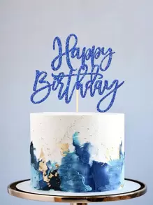 1pc Navy Blue "Happy Birthday" Cake Topper, For Birthday Celebration, Anniversary Party Cake Decoration Supplies - Royal Blue - View 3