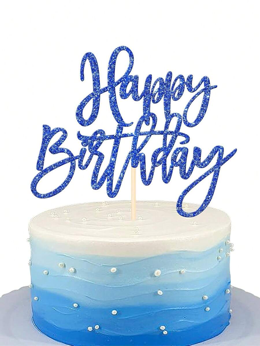 1pc Navy Blue "Happy Birthday" Cake Topper, For Birthday Celebration, Anniversary Party Cake Decoration Supplies - Royal Blue - View 1
