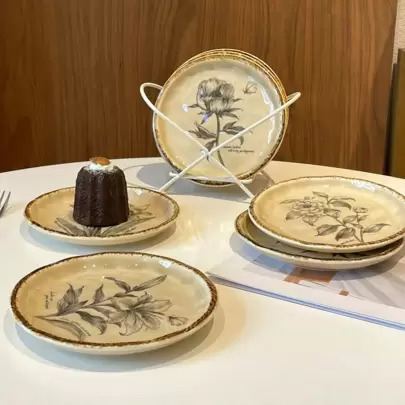 6 英寸复古风格陶瓷餐盘/甜点盘，家用小吃/蛋糕/水果/开胃菜盘