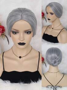 老太太假发服装套装，适合万圣节派对，短款灰色优质合成无胶耐热高温纤维头发，带发髻，适合夫人。 - 彩色 - 查看 14