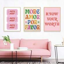 1PC Modern Nordic More Mas Amor Por Favor Spaanse Quote Posters Print Canvas Schilderij Trendy Roze Liefde Quote Muurkunst Kamer Huisdecoratie Geen Lijst