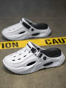 Hollow 男士夏季户外凉鞋厚底防滑防水情侣沙滩鞋2024新款潮流百搭男士防臭运动拖鞋闭趾休闲司机拖鞋 - 素面白黑 - 查看 4