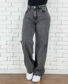 Women's Wide Leg High Waisted Jeans With Butt Lifting Pant - Xám - Xem 1