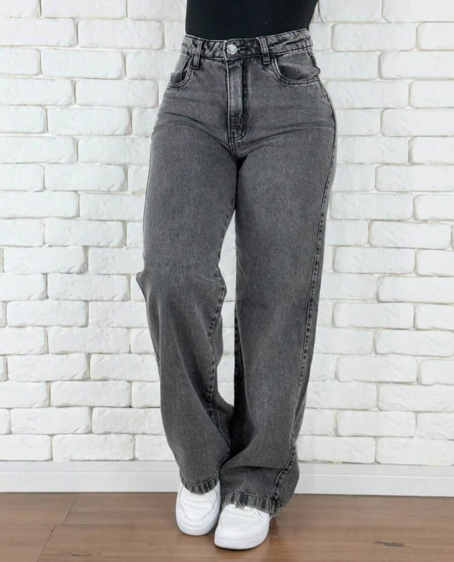 Women's Wide Leg High Waisted Jeans With Butt Lifting Pant - Xám - Xem 1