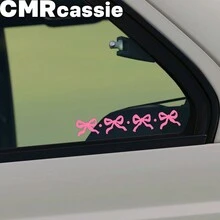 Miếng dán xe hơi hình nơ dễ thương dành cho phụ nữ - Decal vinyl chủ đề kỳ ảo, bề mặt bóng, họa tiết hoạt hình tự dán trên bề mặt kính, hình thêu, hình dạng bất đối xứng, dùng một lần, dán trên cửa sổ sau hoặc máy tính xách tay - nhiều màu - Xem 4