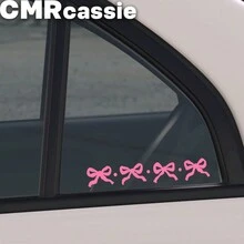 Miếng dán xe hơi hình nơ dễ thương dành cho phụ nữ - Decal vinyl chủ đề kỳ ảo, bề mặt bóng, họa tiết hoạt hình tự dán trên bề mặt kính, hình thêu, hình dạng bất đối xứng, dùng một lần, dán trên cửa sổ sau hoặc máy tính xách tay - nhiều màu - Xem 5