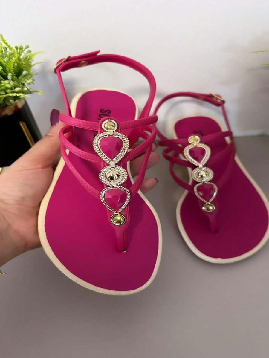 Women's Flat Sandals Comfortable Flip Flops Women's Footwear - 玫紅色 - 查看 1