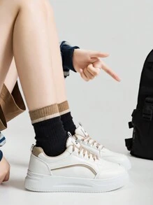 Alan Vincent Zapatos nuevos para mujeres primavera 2025 - Zapatillas deportivas bajas con cordones, cómodas y versátiles, en color blanco y marrón para combinar, apropiadas para ir de compras - Caqui - Ver 8