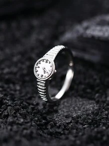 1 chiếc nhẫn đồng hồ giả bạc độc đáo, thời trang, quà tặng cho bé gái, nhẫn trang trí cho nữ, không có chức năng đeo. - Bạc - Xem 4