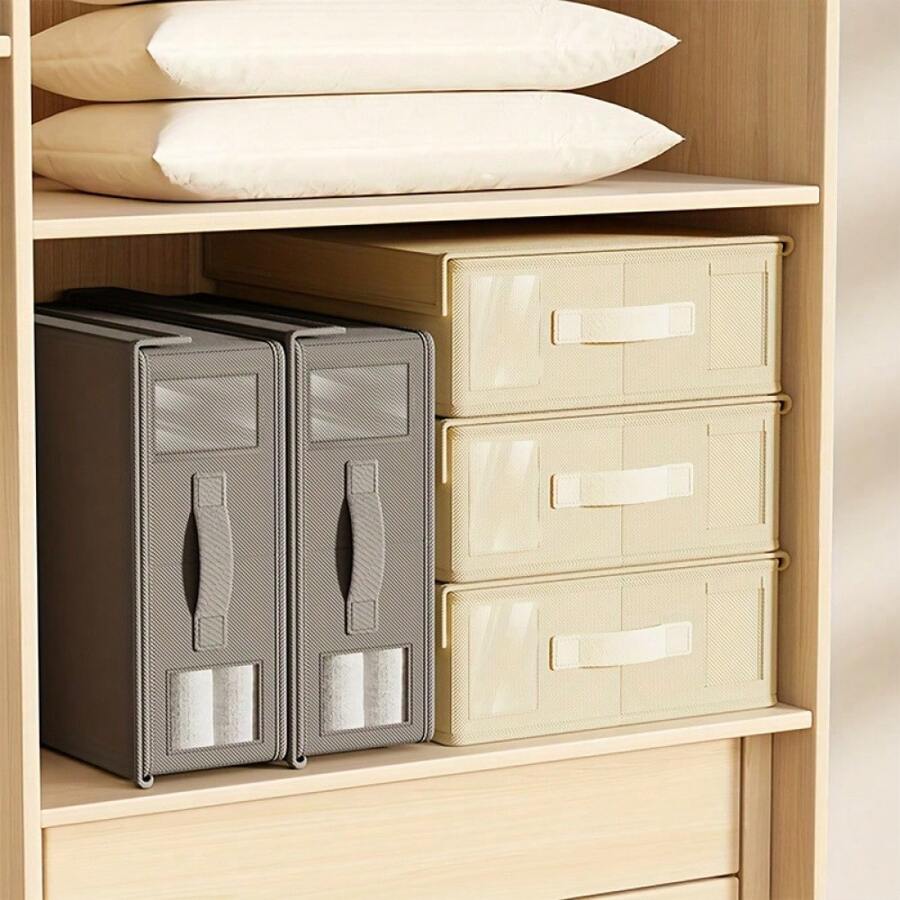 2 件套可堆叠床上用品收纳盒（带盖）- 传统风格，衣物、床单和毯子收纳袋，无纺布，可折叠收纳盒，收纳袋，卧室，收纳袋，收纳盒，家居收纳，女式白色 T 恤，女式黑色裤子，女士冬装，连衣裙，女士冬装，优雅女装，女式白衬衫，长袖，女式白色连体裤，女式春装，女式春装，春季，春装，极简主义，夏季上衣 - 灰色 - 查看 1