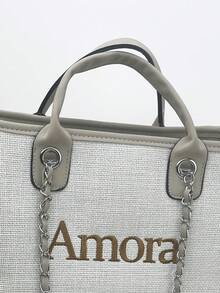 Túi Tote Canvas Dung Tích Lớn Cho Nữ, Kiểu Dáng Xô, Túi Xách & Túi Đeo Chéo, Túi Xách Khóa Kéo Tùy Chỉnh Cho Mọi Mùa - Màu Khaki - Xem 3