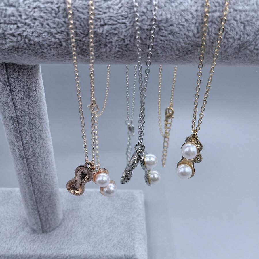 1 chiếc vòng cổ mặt dây chuyền hạt đậu phộng giả ngọc trai thời trang thanh lịch, quà tặng Giáng sinh cho phụ nữ - 1 chiếc - Xem 1