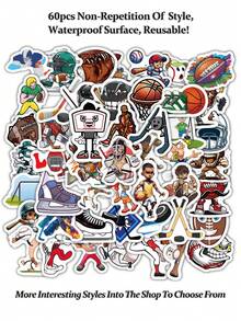 60pcs/Pack Cartoon Movement Stickers, Funny & Cute Cartoon Stickers, Sticker For Kids, Small Sticker, Suitable For DIY Phone Cases Stickers, IPad Stickers, Guitar Sticker, Suitcase Stickers - Multicolor - View 1