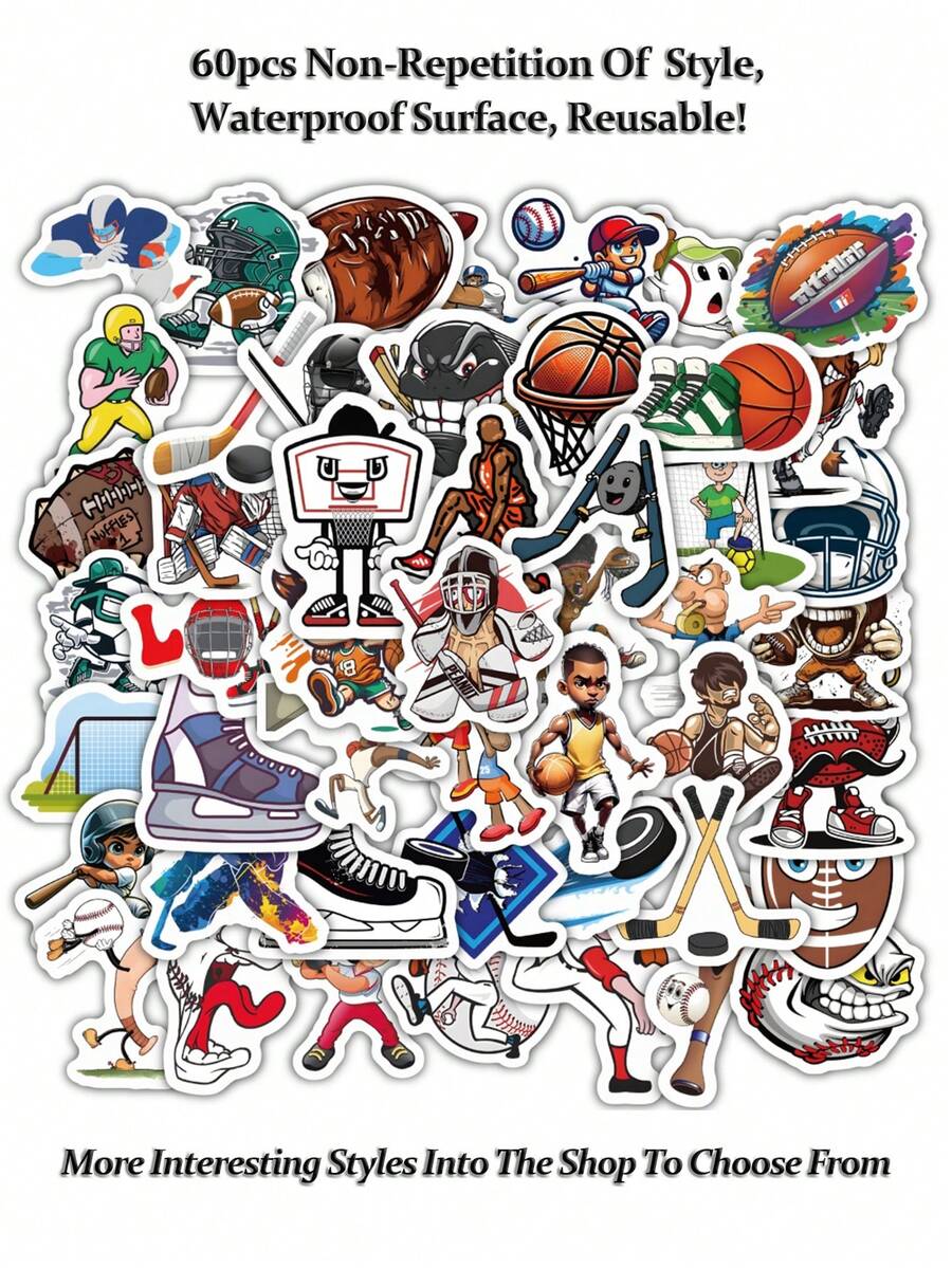 60pcs/Pack Cartoon Movement Stickers, Funny & Cute Cartoon Stickers, Sticker For Kids, Small Sticker, Suitable For DIY Phone Cases Stickers, IPad Stickers, Guitar Sticker, Suitcase Stickers - Multicolor - View 1