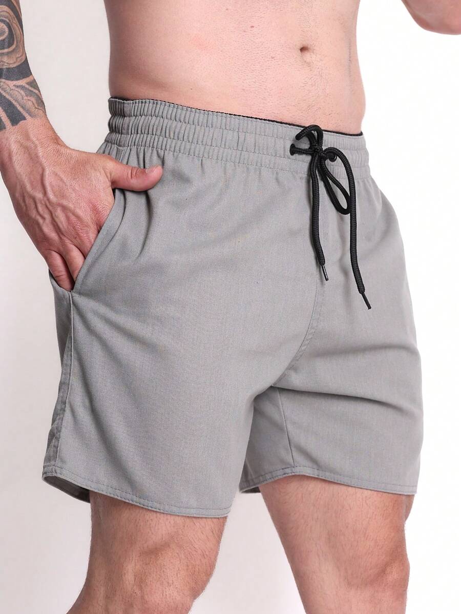 Men's Linen Shorts Beachwear Casual Party - Màu xám đen - Xem 1