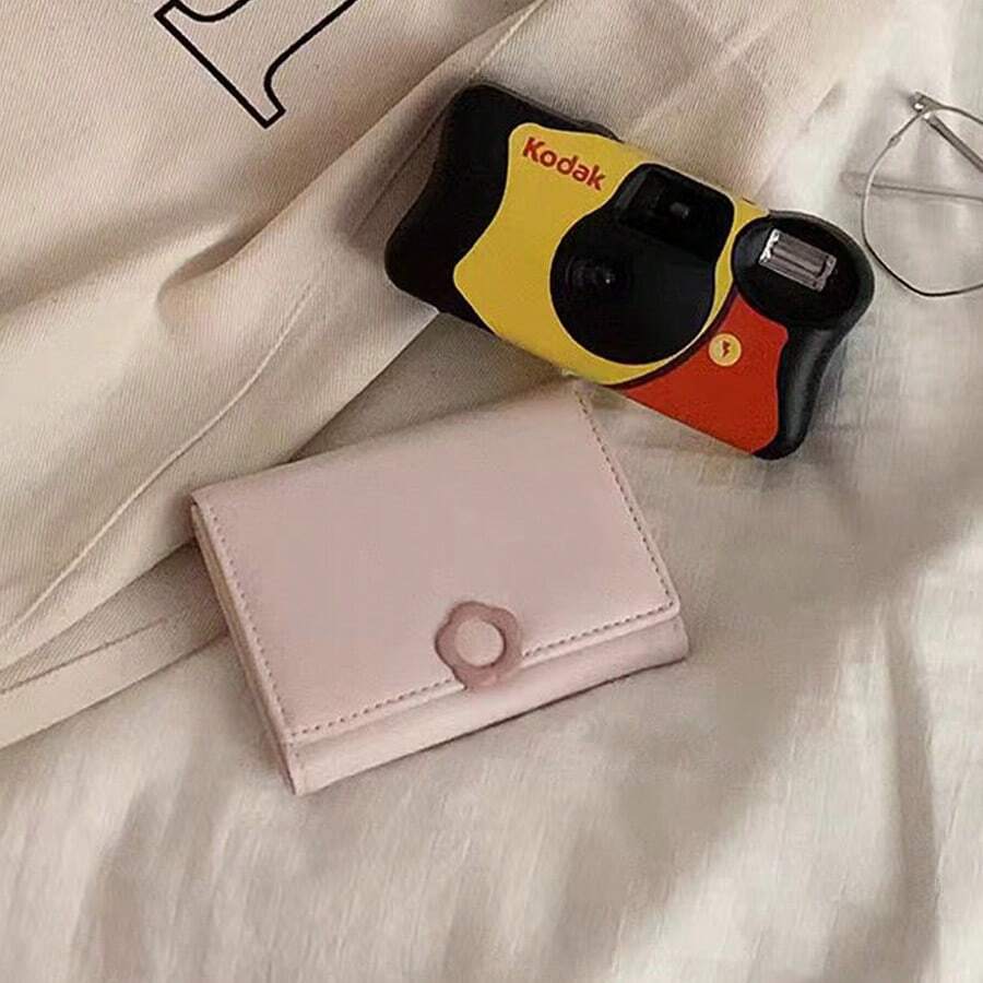 全新可爱短款钱包 适合闺蜜生日 2024 设计时尚迷你三折卡包 圣诞礼物 感恩节 Y2K 粉色女士礼物 - 粉色 - 查看 1