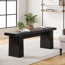 LITTLE TREE 47-Inch Wood Dining Table Bench,Wooden Entryway Bench Modern End Of Bed Bench,  Long Kitchen Bench With Sturdy Frame For Dining Room, For Bedroom Living Room Hallway, Easy Assembly, Black - Black - View 5