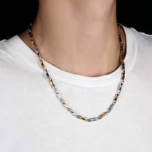 1pc Titanium Steel Interval Necklace, Fashionable Design Fade Resistant Clavicle Chain, Suitable For Men & Women, Daily Wear & Gift - Multicolor - View 2