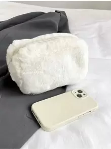 Bolsa de maquillaje personalizada con nombre bordado, de gran capacidad y linda, bolsa de almacenamiento portátil y esponjosa, estilo coreano de moda para chicas, en color liso suave tipo "Aesthetic INS", bolsa de cosméticos de colores de caramelo para estudiantes y damas