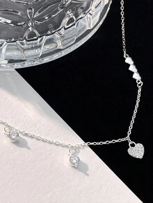 1 件 S925 纯银 Ins CZ 心形装饰手链，优雅时尚链式手链，适合日常佩戴，四季皆宜 - 愛心 - 查看 6