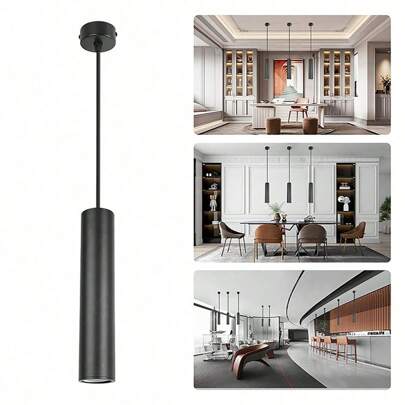 CANMEIJIA 1pc Aluminum Pendant Lamp, Modern Black Cylinder Design With Replaceable GU10 Bulb, Adjustable Suspension Length, Suitable For Bedroom/Living Room/Dining Room/Bar/Cafe