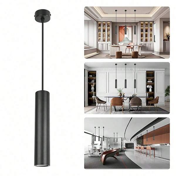 CANMEIJIA 1pc Aluminum Pendant Lamp, Modern Black Cylinder Design With Replaceable GU10 Bulb, Adjustable Suspension Length, Suitable For Bedroom/Living Room/Dining Room/Bar/Cafe