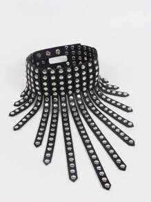 1 件女士黑色 PU 皮革颈链，带夸张铆钉装饰和流苏 - 哥特式派对
