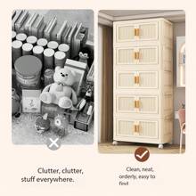 1 件 45 厘米宽折叠收纳柜，1-5 层可选，加厚双门带轮收纳柜，塑料折叠收纳柜，适用于家庭、儿童衣服和玩具，无需组装 - 奶油色門 - 查看 10