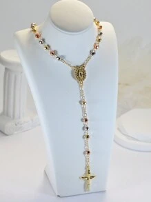 时尚奢华复古风格铜质三色金色串珠吊坠项链女士 - 星星 - 查看 8