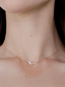 1 chiếc vòng cổ mặt xoắn bạc S925 sang trọng tối giản & đá Zirconia dành cho nữ, dây chuyền tinh tế thích hợp cho các bữa tiệc, trang phục hàng ngày, ngày lễ mùa thu/đông, món quà hoàn hảo - Vàng - Xem 2