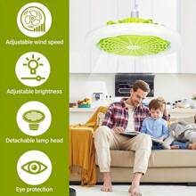 Enclosed Ceiling Fan With Light, 10.2 Inch Mini Bulb Set, White 30W, Cooling, Remote Control Included - màu xanh lá - Xem 5