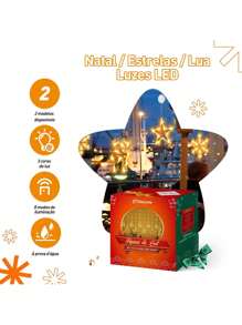 Christmas Twinkle Lights Cascade 100 LED Curtain Bivolt Clothesline 8 Functions Decoration Star Moon Home - Trắng ấm - Xem 4