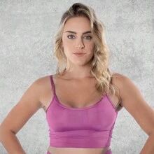 Zero Transparency Cropped Fitness Top With Thin Straps For Gym - Lilac Purple - View 1