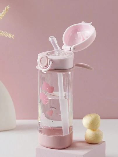 1pc 380ML/690ML Cute Children's Straw Cup, Student Water Bottle, Silicone Straw & Mouthpiece, Leak-Proof Lock, Anti-Drop, With Round Handle, Suitable For Babies 6 Months+, Daily Home, Outdoor Sports, School Use, Gift For Kids