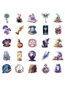 50张卡通紫色魔术贴纸适用于日记本、剪贴簿、手机壳、笔记本、水杯、防水PET装饰贴纸 - 彩色 - 查看 8