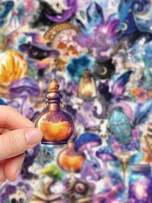 50张卡通紫色魔术贴纸适用于日记本、剪贴簿、手机壳、笔记本、水杯、防水PET装饰贴纸 - 彩色 - 查看 5