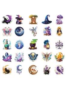 50张卡通紫色魔术贴纸适用于日记本、剪贴簿、手机壳、笔记本、水杯、防水PET装饰贴纸 - 彩色 - 查看 7