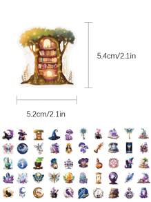 50张卡通紫色魔术贴纸适用于日记本、剪贴簿、手机壳、笔记本、水杯、防水PET装饰贴纸 - 彩色 - 查看 2