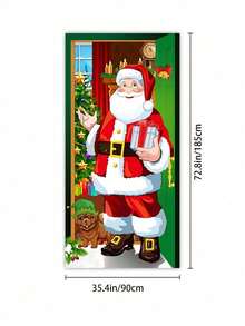 1 tấm rèm cửa hoặc biểu ngữ trang trí theo chủ đề ông già Noel mừng Giáng sinh - Nhiều màu - Xem 3