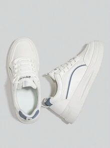 Alan Vincent 2025 Spring New Shoes For Women White Shoes Low Top Lace-Up Sneakers Comfortable Sport Shoes Ladies Flat Shoes Versatile For Shopping White And Blue Color Matching - Blue - View 10